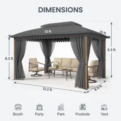 PHI VILLA 10’x13’ Patio Affordable Gazebo With Mosquito Net -Phi Villa GA051 2025.4.30 09