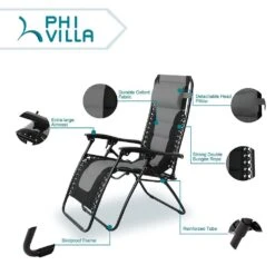 PHI VILLA Padded Zero Gravity Chair Adjustable Recliner With Cup Holder -Phi Villa Grey Adjustable Lounge Chair with Cup Holder 2