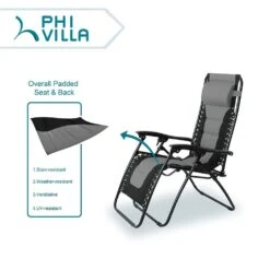 PHI VILLA Padded Zero Gravity Chair Adjustable Recliner With Cup Holder -Phi Villa Grey Adjustable Lounge Chair with Cup Holder 3