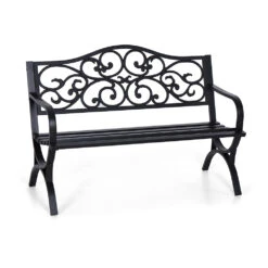 PHI VILLA 50 Inch Garden Patio Bench Cast Iron Steel Frame With Phalaenopsis Pattern -Phi Villa IMG 2918 1 a74523aa 666d 4cfe 846f a04345d8eac9