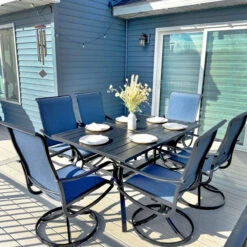 7-Piece Outdoor Dining Set With Textilene Swivel Chairs For Garden,Deck PHI VILLA -Phi Villa IMG 3933