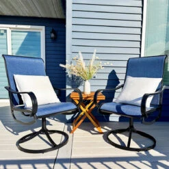 Patio Swivel Dining Chair With Black Frame For Porch,Deck,Backyard, PHI VILLA -Phi Villa IMG 3962