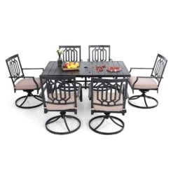 PHI VILLA 7-Piece Outdoor Patio Dining Set With Steel Panel Table And 6 Swivel Chairs -Phi Villa IMG 4239