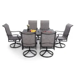 Modern 7-Piece Patio Dining Set With Upgraded Padded Swivel Chairs For Backyard PHI VILLA -Phi Villa IMG 4244