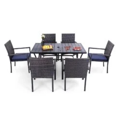 PHI VILLA 7-Piece Outdoor Dining Set With Rattan Cushioned Chairs & Steel Panel Table -Phi Villa IMG 4279