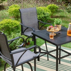 PHI VILLA 3/5 Piece Patio Bar Set Of 1 Steel Coffee Table & Textilene Swivel Bar Stools -Phi Villa IMG 6420