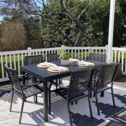 Phi Villa 7-Piece / 9-Piece Patio Dining Set Fixed Stackable Chairs & Extendable Table