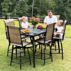 7-Piece Outdoor Bar Stool Set With 6 Seat For Poolside, Graden PH VILLA