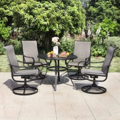 Phi Villa 5-Piece Outdoor Dining Set With Round Table & Textilene Swivel Chairs 26 Phi Villa 5-Piece Outdoor Dining Set With Round Table & Textilene Swivel Chairs -Phi Villa IMG 9155