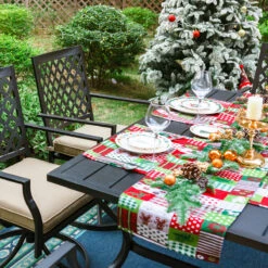 7-Piece Outdoor Patio Dining Set 6 Swivel Chairs And Rectangle Steel Table PHI VILLA -Phi Villa IMG 9464