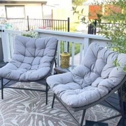 Phi Villa 2-Piece Rattan Papasan Lounge Chair With Thick Cushions -Phi Villa IMG 9968