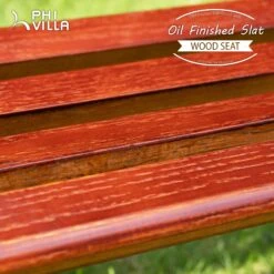 PHI VILLA 33" Outdoor Kids Sized Garden Metal Bench With Wood Seating -Phi Villa KidBench 03