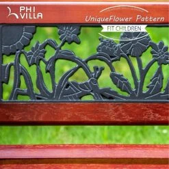 PHI VILLA 33" Outdoor Kids Sized Garden Metal Bench With Wood Seating -Phi Villa KidBench 05