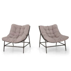 Phi Villa 2-Piece Rattan Papasan Lounge Chair With Thick Cushions -Phi Villa LB 12982