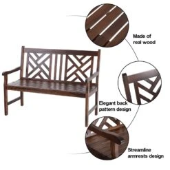PHI VILLA 2 Seat Outdoor Wooden Brown Bench With Curved Wide Armrest Porch Chair -Phi Villa LB 15139