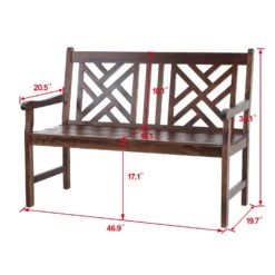 PHI VILLA 2 Seat Outdoor Wooden Brown Bench With Curved Wide Armrest Porch Chair -Phi Villa LB 15140