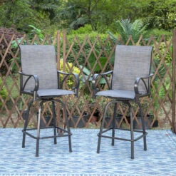 PHI VILLA Textilene Swivel Bar Stools With Curved Arms -Phi Villa LB 16250