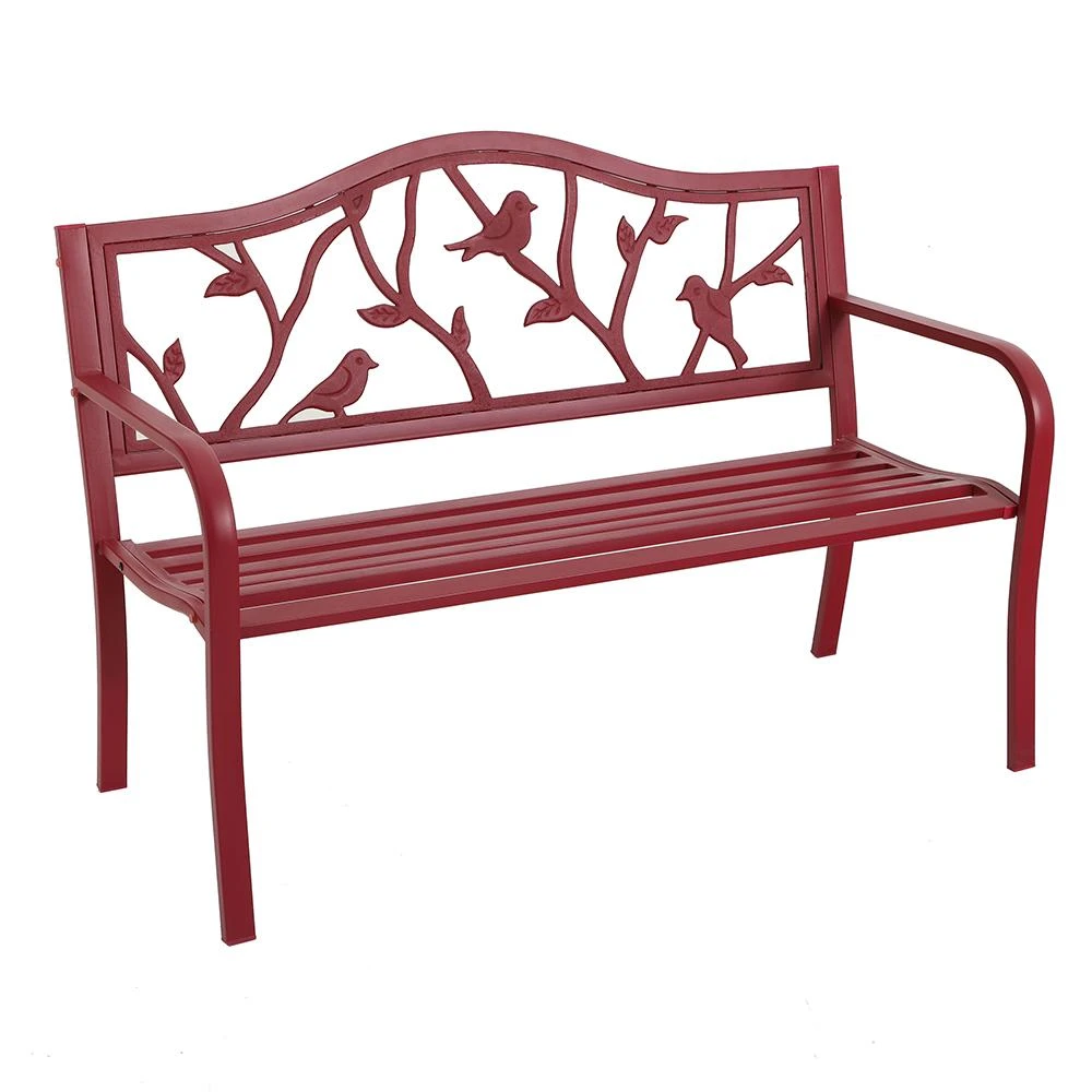 PHI VILLA 50 Inch Patio Garden & Park Bench Steel Frame Porch Chair 4 PHI VILLA 50 Inch Patio Garden & Park Bench Steel Frame Porch Chair - Image 2