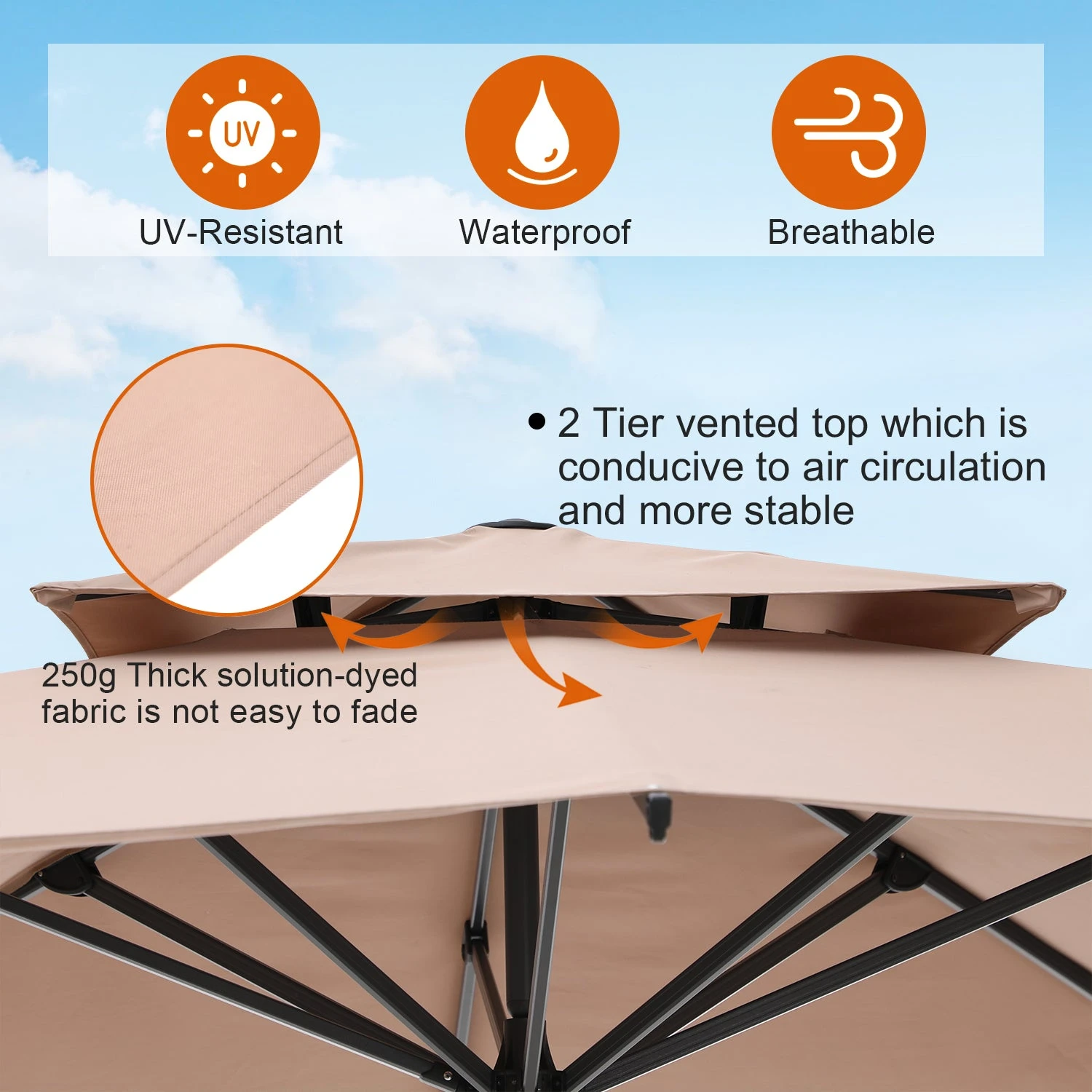 PHI VILLA 10ft Patio Square Umbrella Outdoor Offset Umbrella 6 PHI VILLA 10ft Patio Square Umbrella Outdoor Offset Umbrella - Image 4