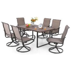 7-Piece Patio Dining Set WithTextilene Chairs And U-Shape Leg Wood-grain Table-Phi Villa -Phi Villa LB 19669 3f03cd57 cb08 4aa7 b7ef d50bf3db504e