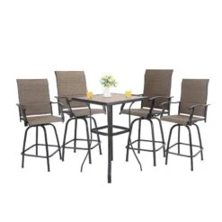 3/5-Piece Patio Bistro Set Of Textilene Swivel Bar Stools PHI VILLA -Phi Villa Maturi 5 Piece Bar Height Dining Set