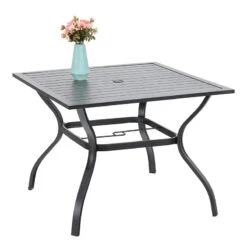 Phi Villa 37" Metal Square Slat Patio Dining Table With Umbrella Hole 27 Phi Villa 37" Metal Square Slat Patio Dining Table With Umbrella Hole -Phi Villa Metal Steel Slat Dining Table with Umbrella Hole 1