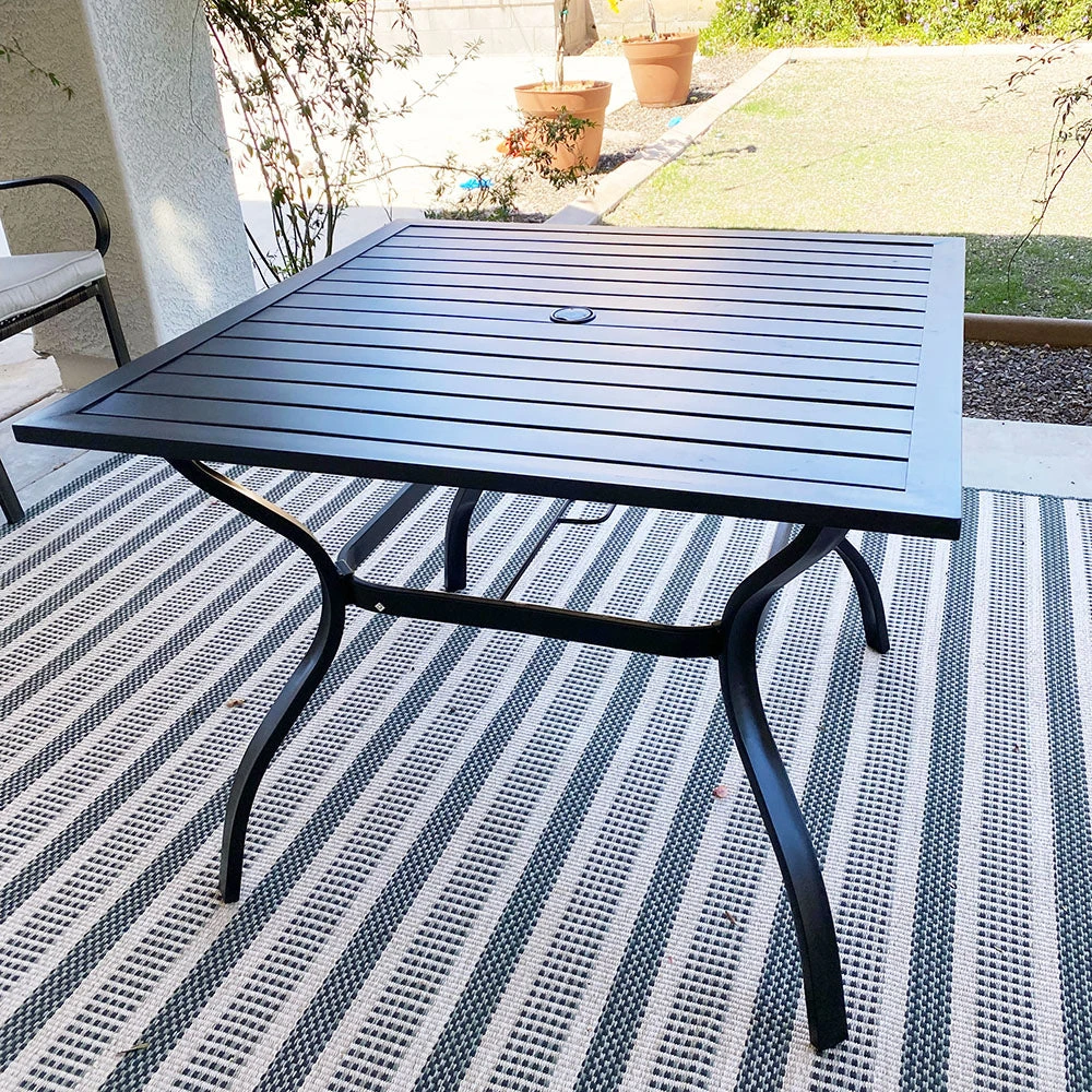 Phi Villa 37" Metal Square Slat Patio Dining Table With Umbrella Hole 5 Phi Villa 37" Metal Square Slat Patio Dining Table With Umbrella Hole - Image 3