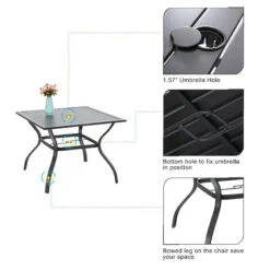 Phi Villa 37" Metal Square Slat Patio Dining Table With Umbrella Hole 19 Phi Villa 37" Metal Square Slat Patio Dining Table With Umbrella Hole -Phi Villa Metal Steel Slat Dining Table with Umbrella Hole 2