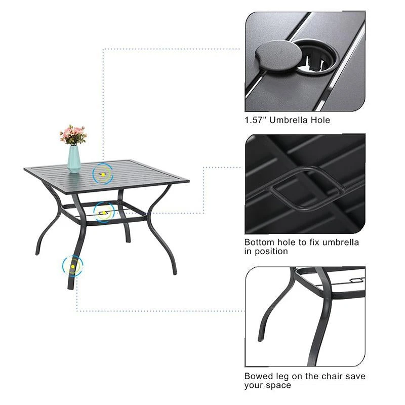 Phi Villa 37" Metal Square Slat Patio Dining Table With Umbrella Hole 7 Phi Villa 37" Metal Square Slat Patio Dining Table With Umbrella Hole - Image 5