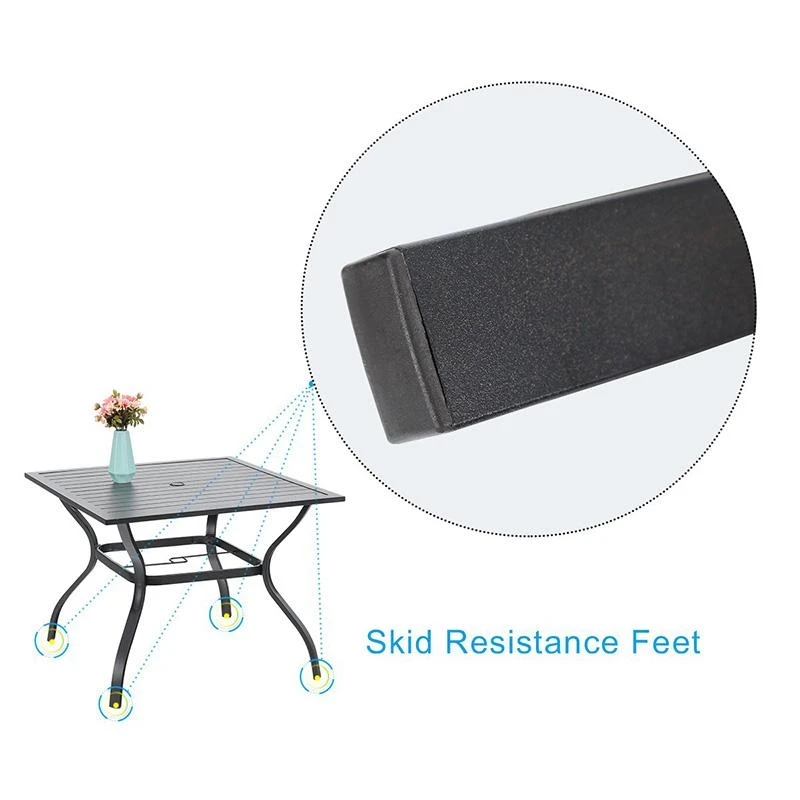 Phi Villa 37" Metal Square Slat Patio Dining Table With Umbrella Hole 10 Phi Villa 37" Metal Square Slat Patio Dining Table With Umbrella Hole - Image 8