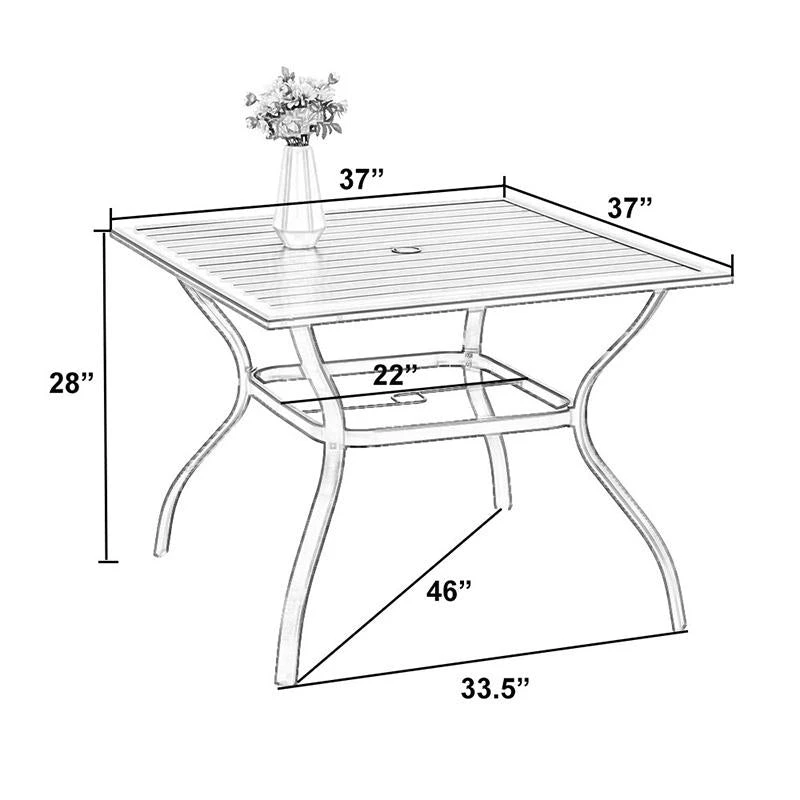 Phi Villa 37" Metal Square Slat Patio Dining Table With Umbrella Hole 12 Phi Villa 37" Metal Square Slat Patio Dining Table With Umbrella Hole - Image 10