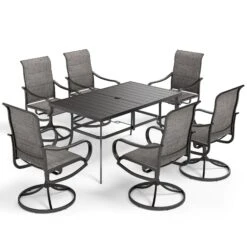 7-Piece Patio Dining Set With Swivel Chairs For Backyard PHI VILLA -Phi Villa Modern 7 Piece Patio Dining Set with Padded Swivel Chairs for Backyard PHI VILLA