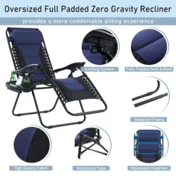 PHI VILLA Set Of 2 Padded Zero Gravity Lounge Chair Folding Patio Recliner -Phi Villa NavyBlue2Pcs 03 1
