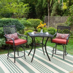 Outdoor Bohemian Swivel Bar Stools Set For Garden, Bar-PHI VILLA -Phi Villa Outdoor Extra Wide Height Swivel Bar Stools Set 2