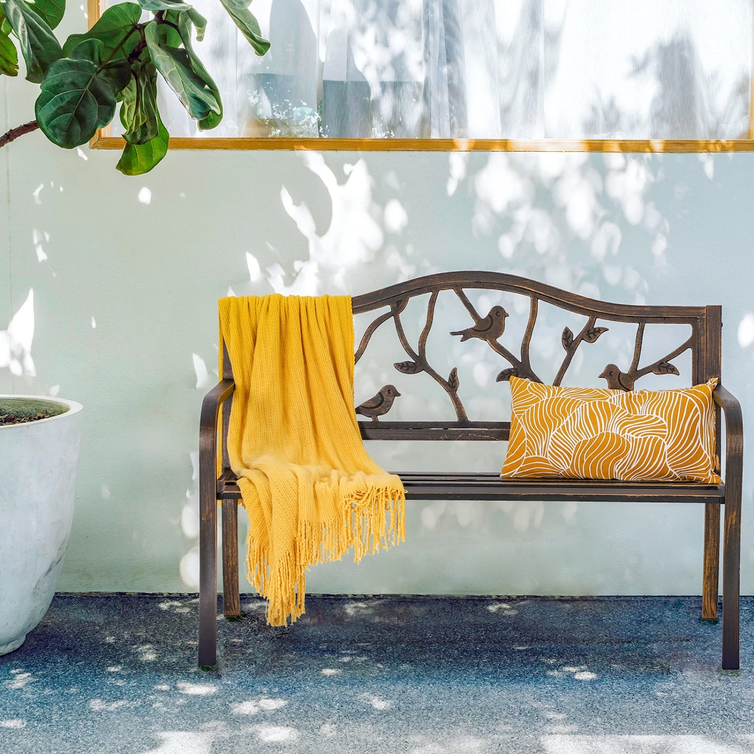 PHI VILLA 50 Inch Outdoor & Garden & Park Bench Steel Frame Porch Chair 3 PHI VILLA 50 Inch Outdoor & Garden & Park Bench Steel Frame Porch Chair