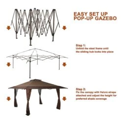 Phi Villa 13' X 13' Straight Leg Pop-up Canopy Party Gazebo, 169 Sq. Ft Of Shade -Phi Villa PHI VILLA 13 x 13 Straight Leg Pop up Canopy 4
