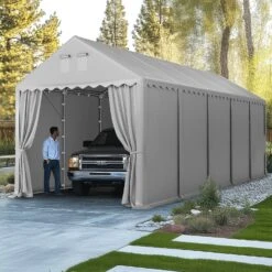 PHI VILLA 13x32ft Premium Outdoor Gray High Carport Best Durable Storage Shed