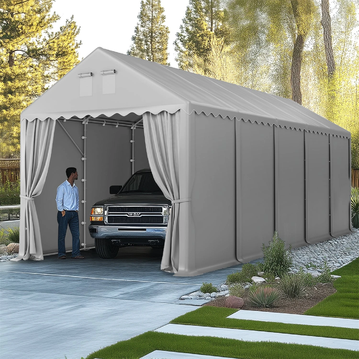 PHI VILLA 13x32ft Premium Outdoor Gray High Carport Best Durable Storage Shed 3 PHI VILLA 13x32ft Premium Outdoor Gray High Carport Best Durable Storage Shed