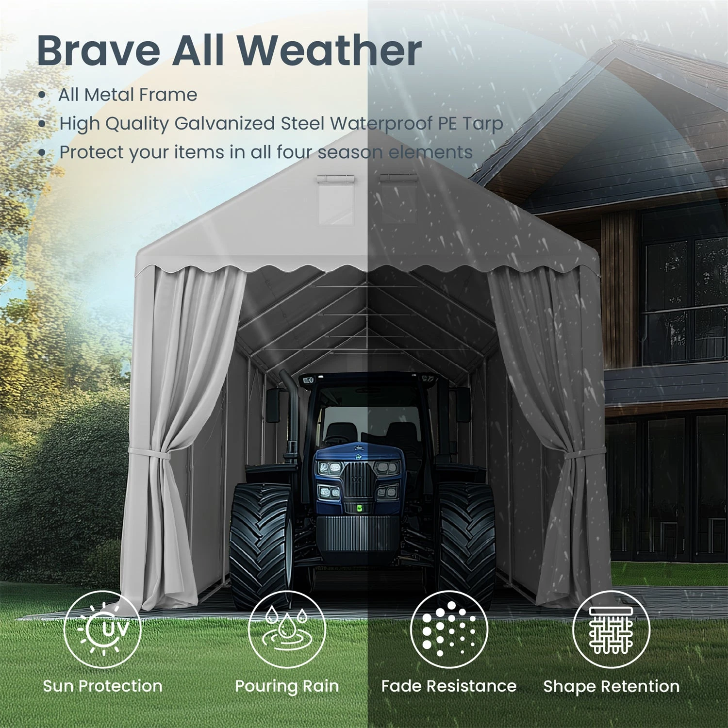 PHI VILLA 13x32ft Premium Outdoor Gray High Carport Best Durable Storage Shed 4 PHI VILLA 13x32ft Premium Outdoor Gray High Carport Best Durable Storage Shed - Image 2