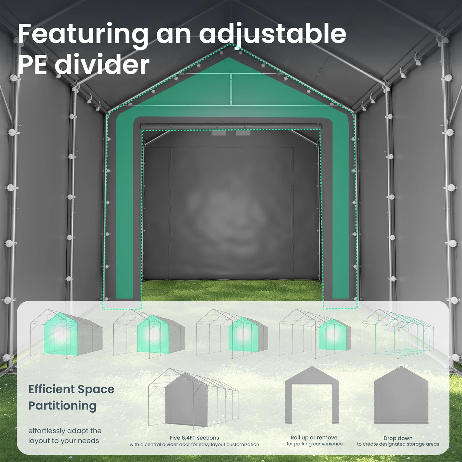 PHI VILLA 13x32ft Premium Outdoor Gray High Carport Best Durable Storage Shed 11 PHI VILLA 13x32ft Premium Outdoor Gray High Carport Best Durable Storage Shed - Image 9