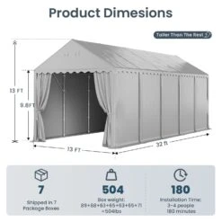 PHI VILLA 13x32ft Premium Outdoor Gray High Carport Best Durable Storage Shed 17 PHI VILLA 13x32ft Premium Outdoor Gray High Carport Best Durable Storage Shed -Phi Villa PHI VILLA 13x32ft Premium Outdoor Gray Carport08