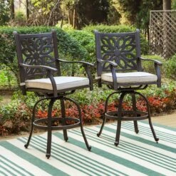 Antique Cast Aluminum Patio Pub Height Rust-free Swivel Bar Stools Set PHI VILLA -Phi Villa PHI VILLA 2 Piece Cast Aluminum Patio Outdoor Pub Height Swivel Bar Stools 22623637 0bbe 41b3 89ce 5c38e7c48b26