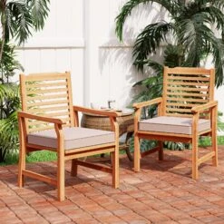 PHI VILLA Acacia Wood Patio Dining Chairs With Cushions