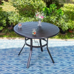PHI VILLA 37" Outdoor Steel Round Dining Table With Umbrella Hole -Phi Villa PHI VILLA 37 Outdoor Steel Round Dining Table With Umbrella Hole 483b7bef a7c9 4a10 af09 0245f0378fa0