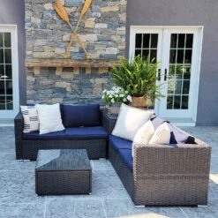 Phi Villa 4-Seater Outdoor Wicker Sectional Sofa Set With Cushions