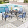 Phi Villa 5-Pcs Patio Dining Set 4 Textilene Fixed Chairs & Table -Phi Villa PHI VILLA 5 PCS Patio Dining Set 4 Textilene Fixed Chairs Square Table 8