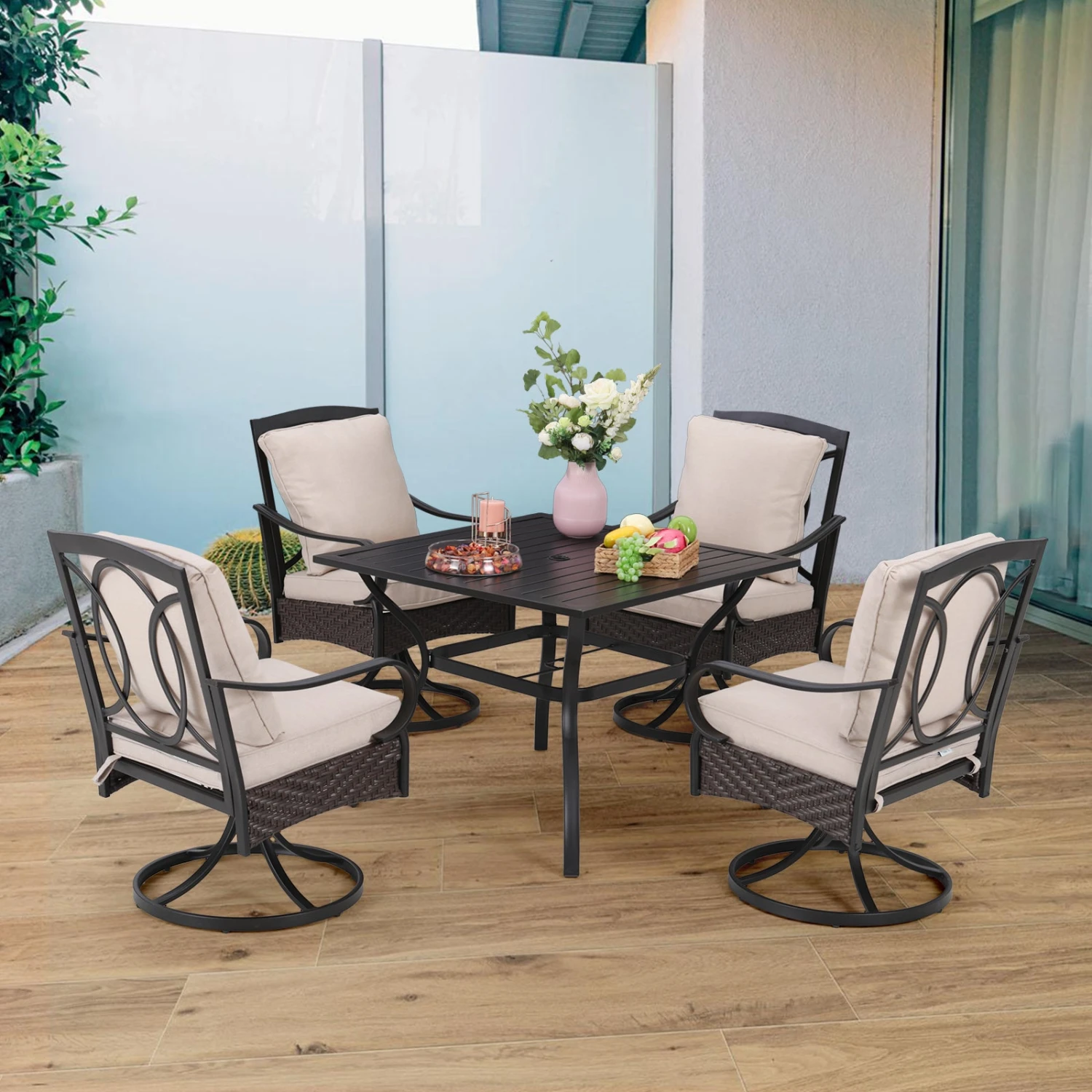 5-Piece Outdoor Dining Set With Rattan Swivel Chairs And Square Table PHI VILLA 15 5-Piece Outdoor Dining Set With Rattan Swivel Chairs And Square Table PHI VILLA - Image 13