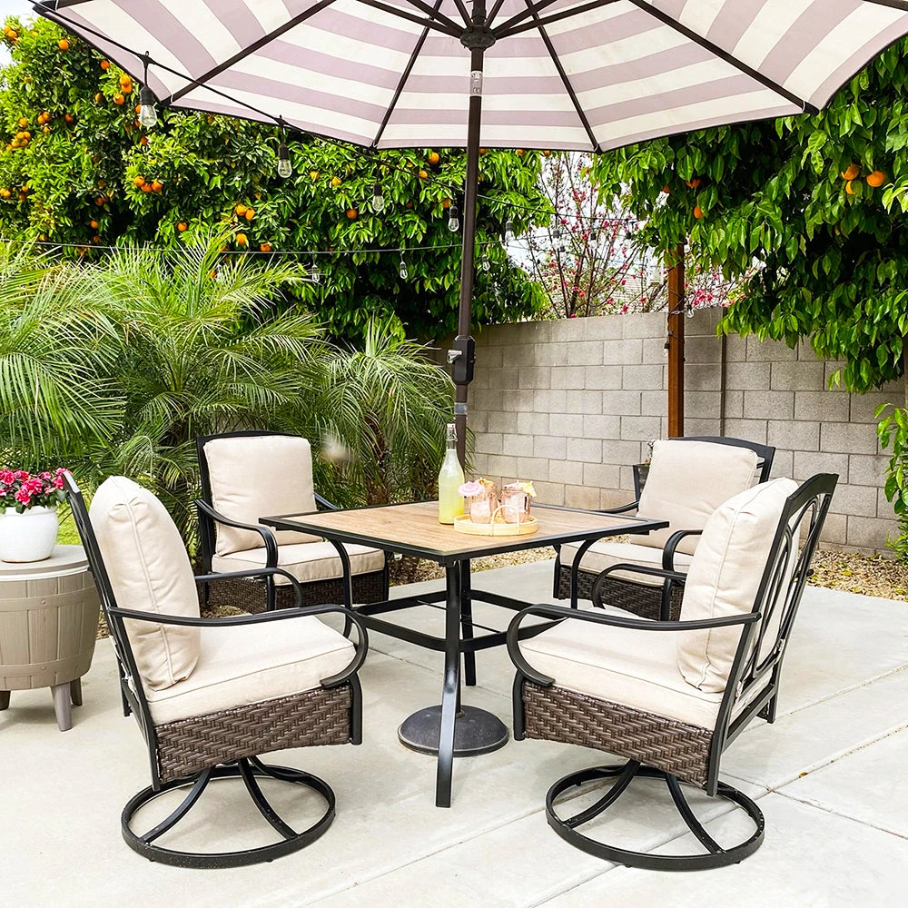 5-Piece Outdoor Dining Set With Rattan Swivel Chairs And Square Table PHI VILLA 3 5-Piece Outdoor Dining Set With Rattan Swivel Chairs And Square Table PHI VILLA
