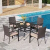 PHI VILLA 5-Piece Outdoor Dining Set With Square Steel Table & 5 Rattan Cushioned Dining Chairs 2 PHI VILLA 5-Piece Outdoor Dining Set With Square Steel Table & 5 Rattan Cushioned Dining Chairs -Phi Villa PHI VILLA 5 Piece Outdoor Dining Set with Square Steel Table and 5 Rattan Cushioned Dining Chairs