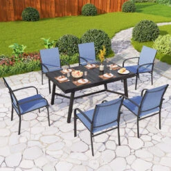 PHI VILLA 7 PCS Outdoor Dining Set 6 Textilene Fixed Chairs & Adjustable Table 40 PHI VILLA 7 PCS Outdoor Dining Set 6 Textilene Fixed Chairs & Adjustable Table -Phi Villa PHI VILLA 7 PCS Outdoor Dining Set 6 Textilene Fixed Chairs Adjustable Table 9